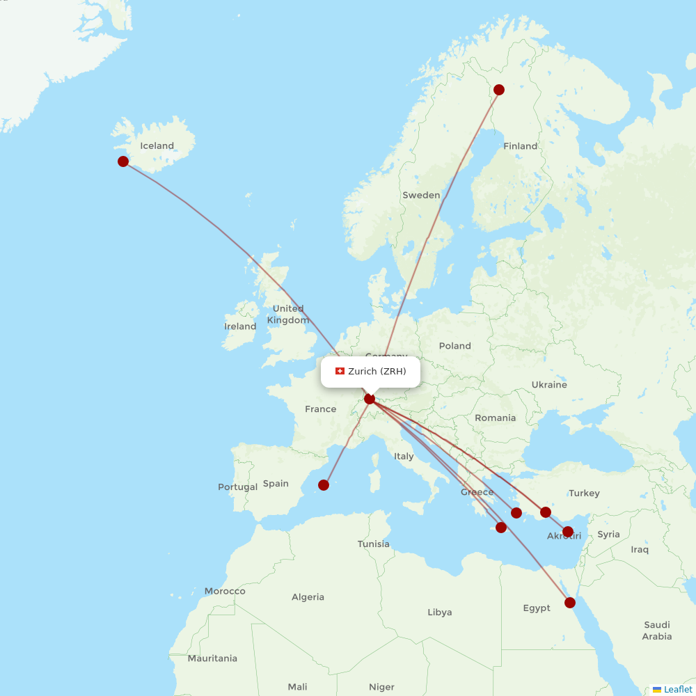 TAB at ZRH route map
