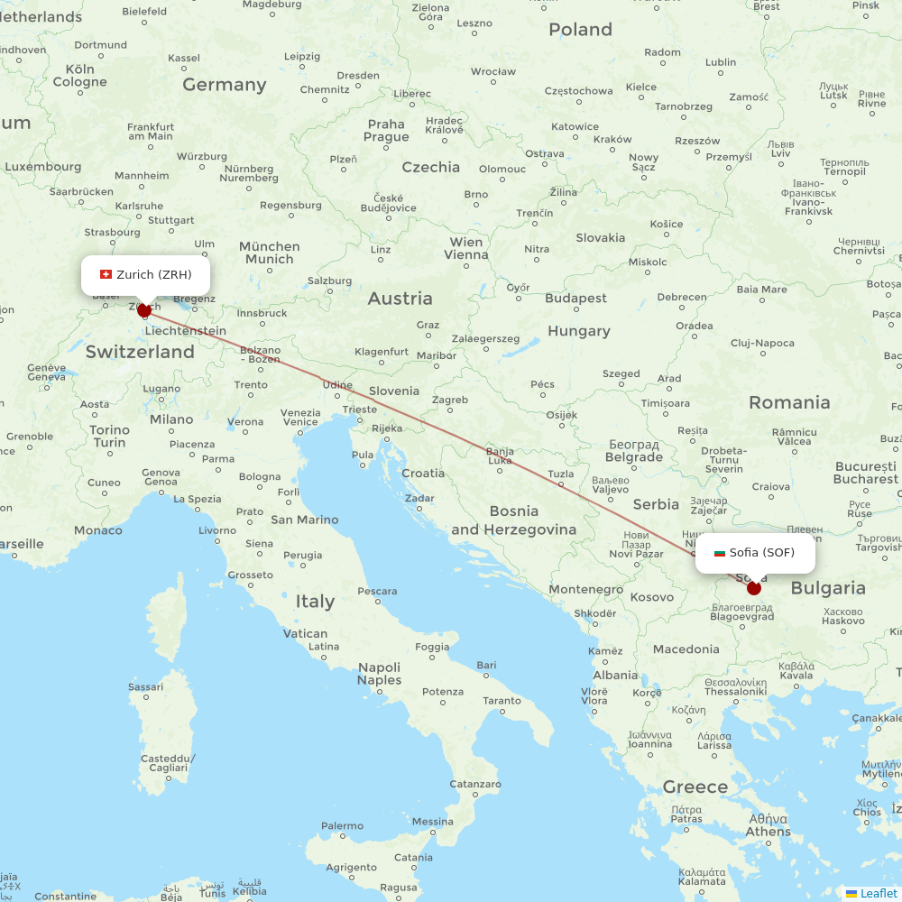 Bulgaria Air at ZRH route map