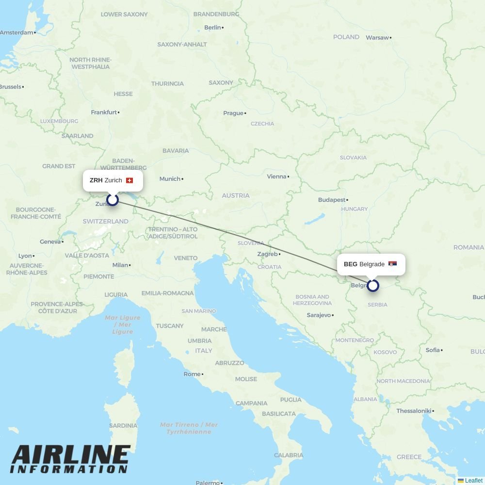 Air Serbia routes from ZRH