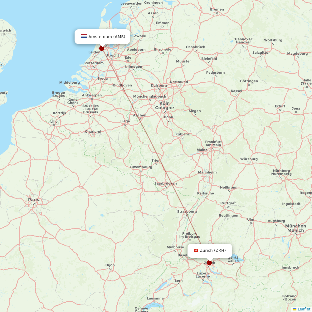 KLM at ZRH route map