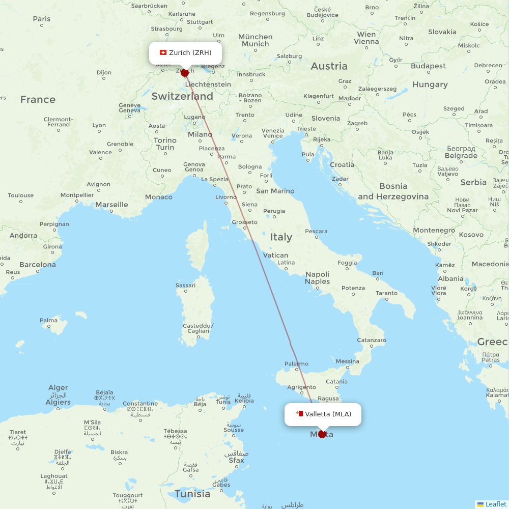 Air Malta at ZRH route map
