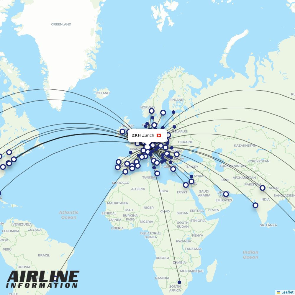 SWISS routes from ZRH