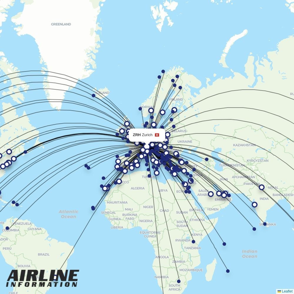 Croatia Airlines routes from ZRH