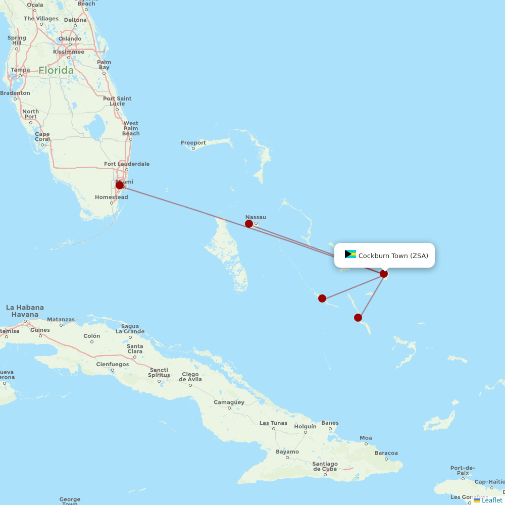 Bahamasair at ZSA route map