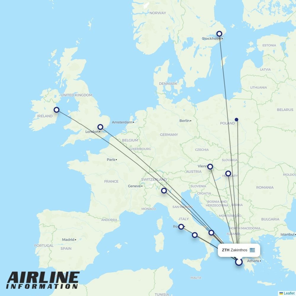 Ryanair routes from ZTH