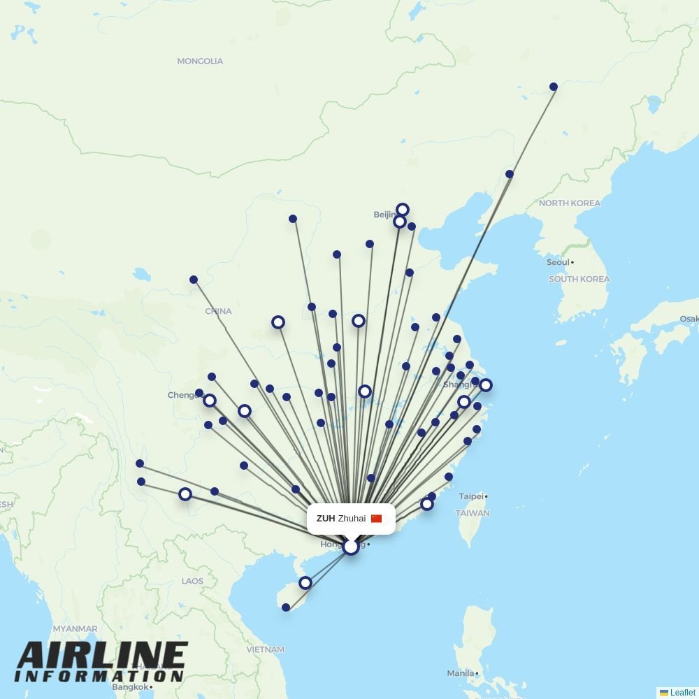 Spring Airlines routes from ZUH