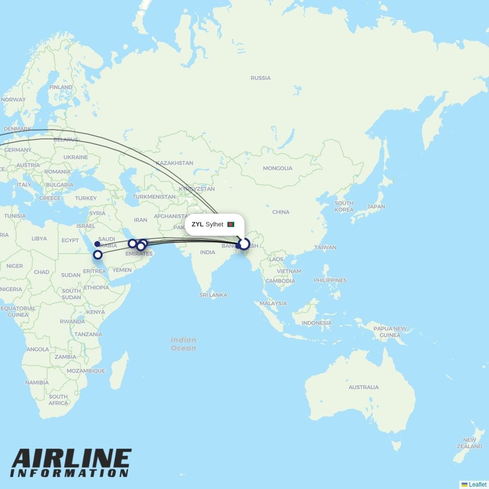 Biman routes from ZYL